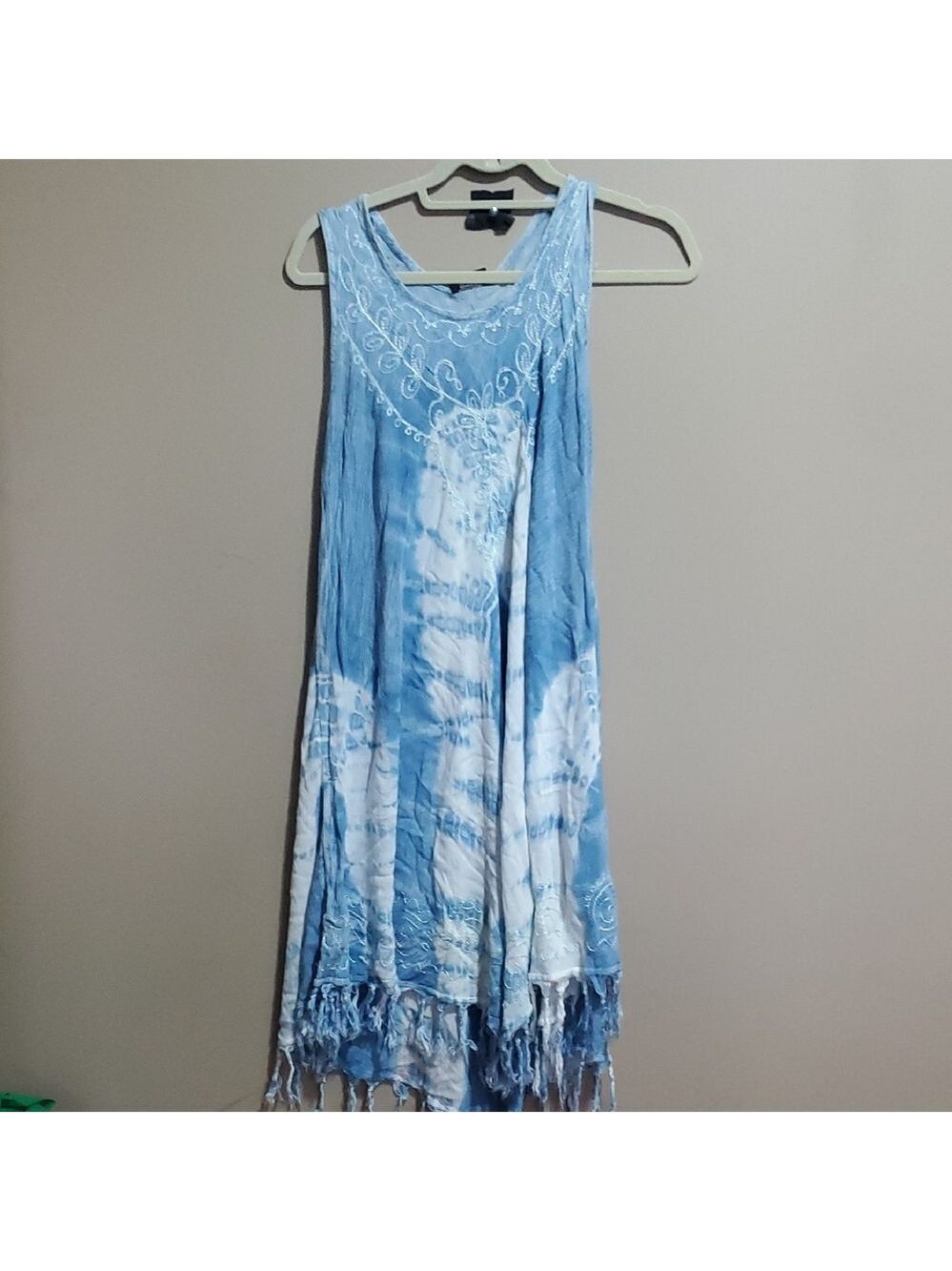 Shiva Fashions Blue and White Sleeveless Dress One Size